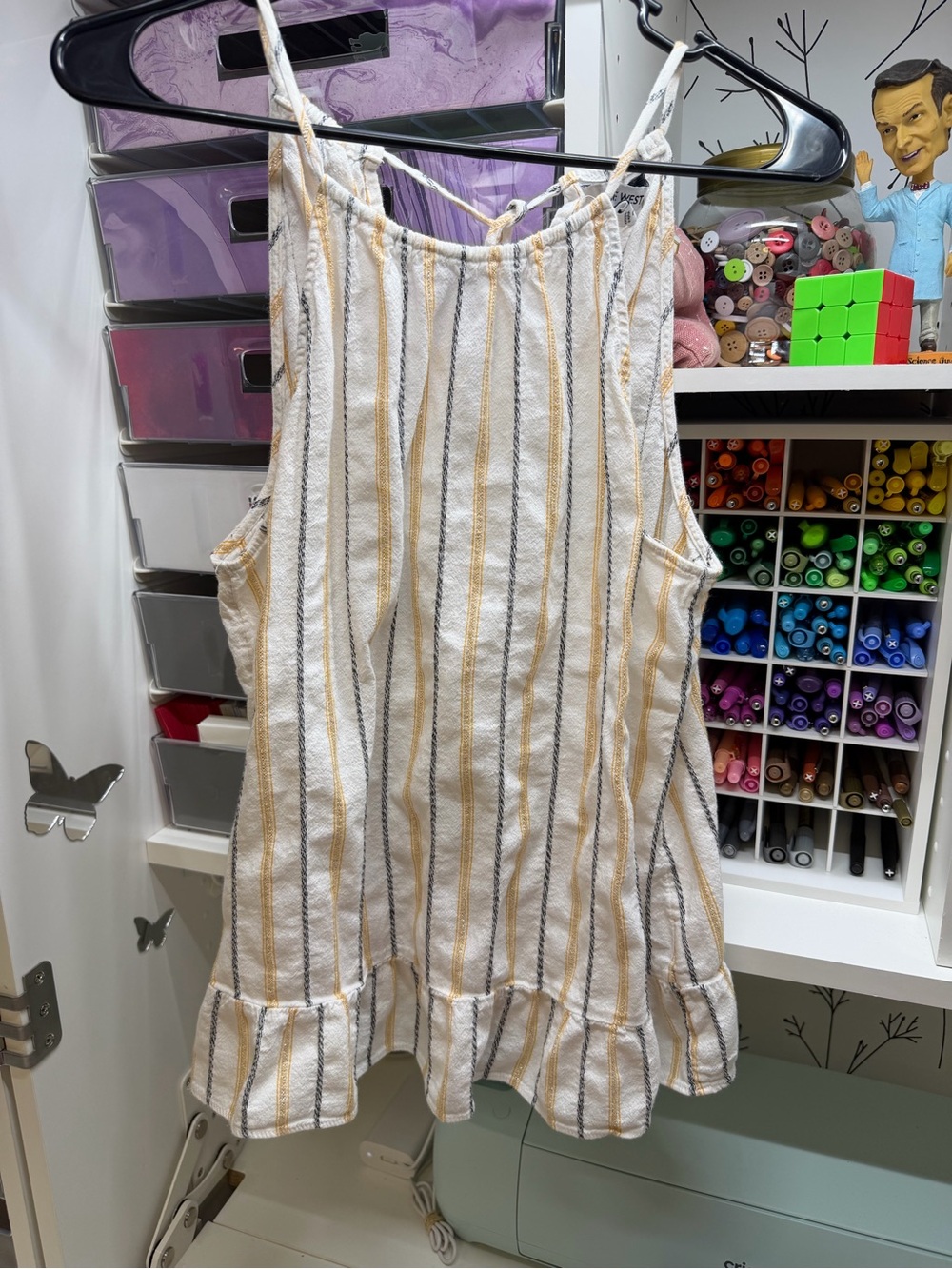 Nine West White Striped Ruffle-Hem Camisole